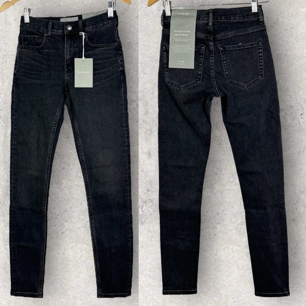 NWT Everlane‎ Black Skinny Jeans Size 24 Tall Denim Sustainable Stretch Mid 24T - Picture 4 of 15